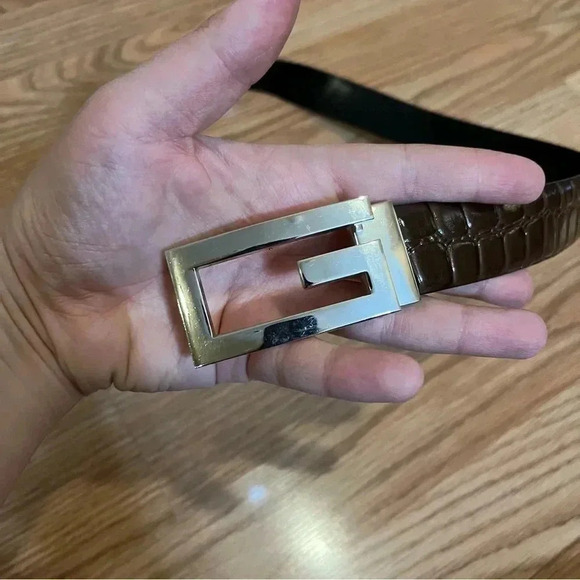 Croc Pattern Embossed Belts Bonded Leather Belt G Buckle - Picture 3 of 10